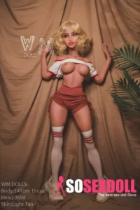 141cm 4ft6 TPE Sport Girl Ample Chest Curly Blonde Hair Sex Doll #369 Head