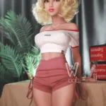 141cm 4ft6 TPE Sport Girl Ample Chest Curly Blonde Hair Sex Doll #369 Head