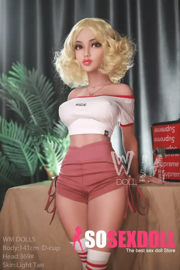 141cm 4ft6 TPE Sport Girl Ample Chest Curly Blonde Hair Sex Doll #369 Head