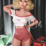 141cm 4ft6 TPE Sport Girl Ample Chest Curly Blonde Hair Sex Doll #369 Head