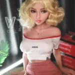 141cm 4ft6 TPE Sport Girl Ample Chest Curly Blonde Hair Sex Doll #369 Head