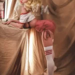 141cm 4ft6 TPE Sport Girl Ample Chest Curly Blonde Hair Sex Doll #369 Head