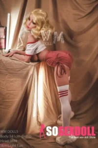 141cm 4ft6 TPE Sport Girl Ample Chest Curly Blonde Hair Sex Doll #369 Head