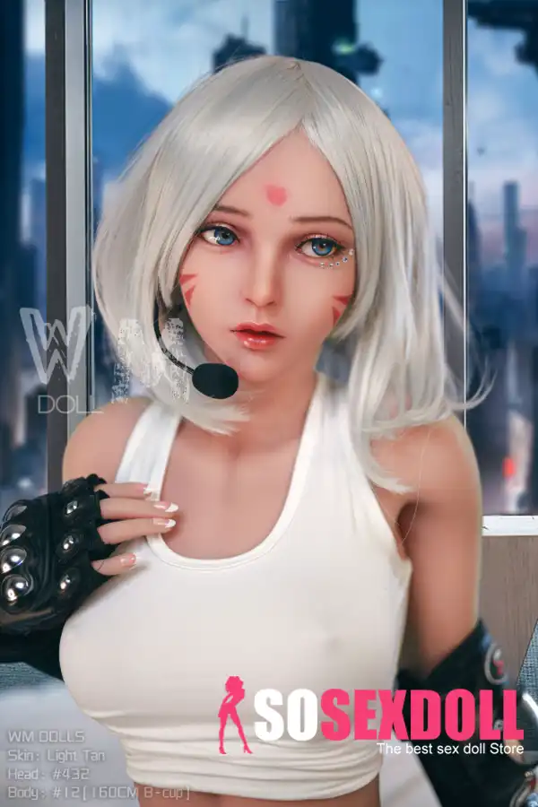 160cm 5ft2 TPE Cyberpunk B Cup Slender Sliver Hair Sex Doll #432 Head