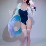 164cm 5ft4 TPE D Cup Blue Swimsuit Black Hair Sex Doll #56 Head