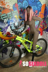 166cm 5ft5 TPE C Cup Bust Ebony Skin Pink Hair Sex Doll #64 Head