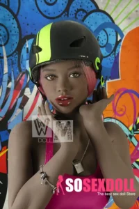 166cm 5ft5 TPE C Cup Bust Ebony Skin Pink Hair Sex Doll #64 Head