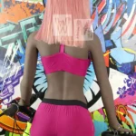 166cm 5ft5 TPE C Cup Bust Ebony Skin Pink Hair Sex Doll #64 Head