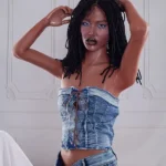 140cm 4ft6 Dark Skin Fashion Model Sex Dolls Denim Outfit Curvy Sex Dolls A Cup