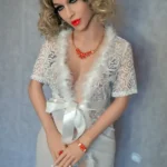 158cm 5ft2 TPE Pregnant B Cup Golden Curly Hair Sex Doll #117 D Head