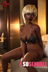 Boneca sexual de luxo com casaco de pele, 163 cm (5 pés e 4 polegadas), modelo alta de pele escura, tamanho E.